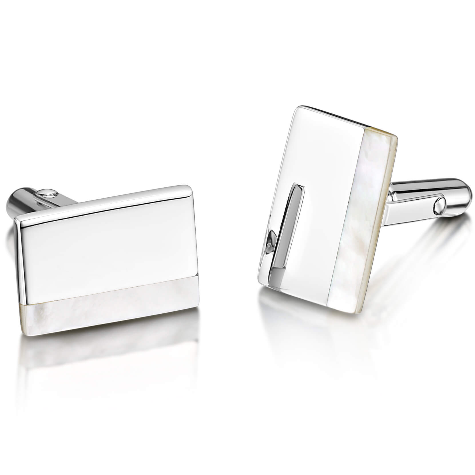 Pearl Rectangle Silver Engraved Cufflinks For Men Engravers Guild