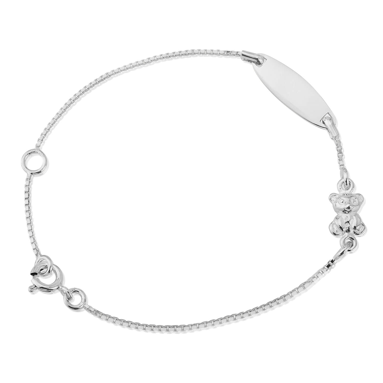 Silver Teddy Identity Bracelet Engraved Christening Gift UK