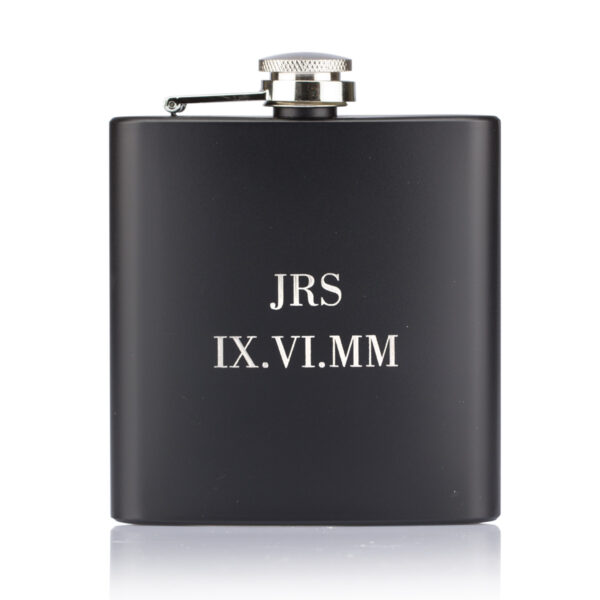 personalised black hip flask with custom engraving