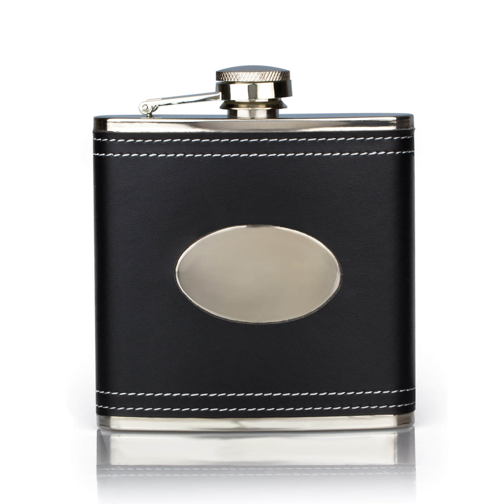 Black Leather Personalised Hip Flask For Men UK Engravers Guild