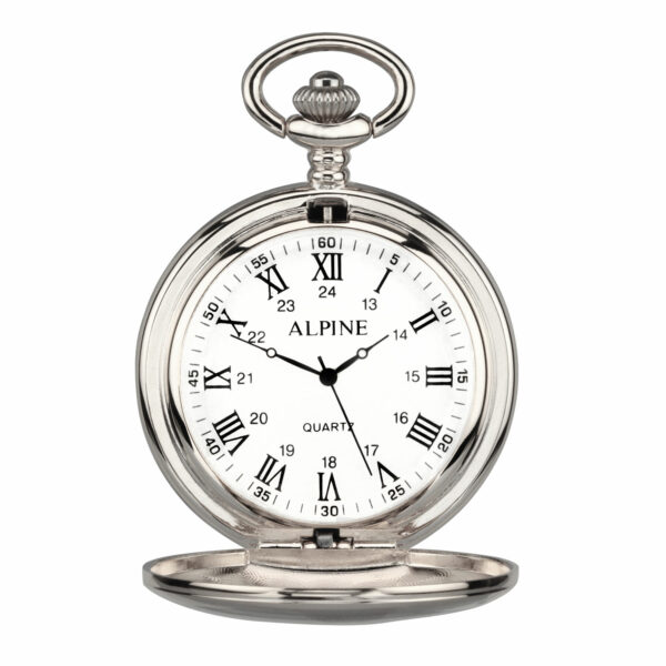 personalised pocket watch in silver with roman letters