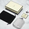 english pewter hip flask purse cap top with black bag