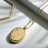 Oval Locket Engraved Full Scroll Gold