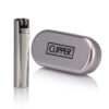 engraved clipper lighter with tin box in brushed steel