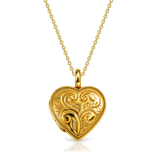 Full Scroll Heart Engraved Locket - Gold