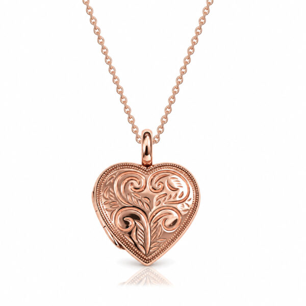 Full Scroll Heart Engraved Locket - Rose Gold