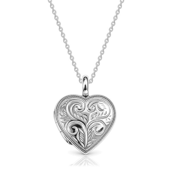 Full Scroll Heart Engraved Locket - Silver