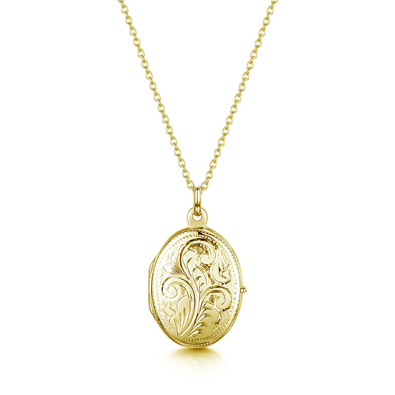 Little Gold Oval Scroll Personalised Locket For Her | Engravers Guild