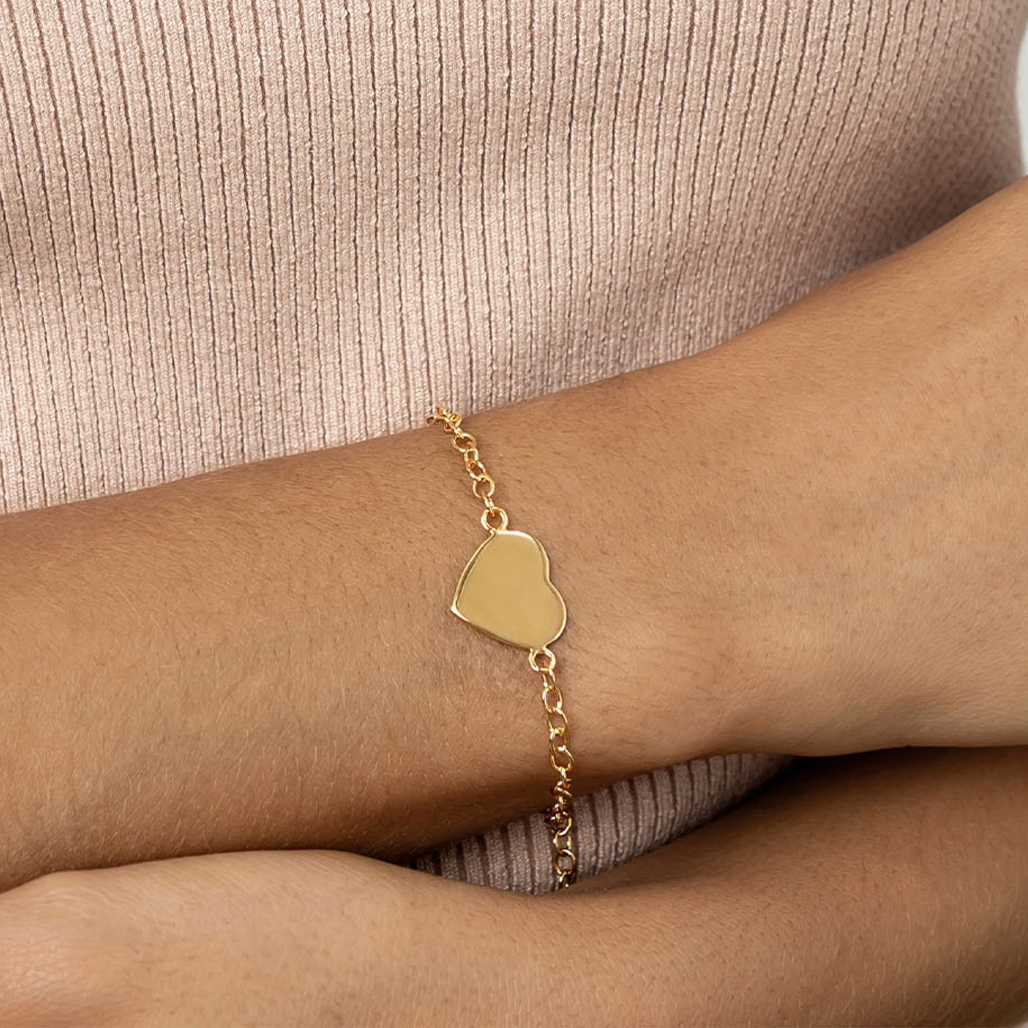 Heart Chain Personalised Bracelet – Gold PMB 3666_YGP_