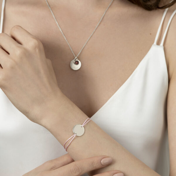 Pink Personalised Friendship Bracelet – Silver Disc PMB 3668-SS-Pink 2