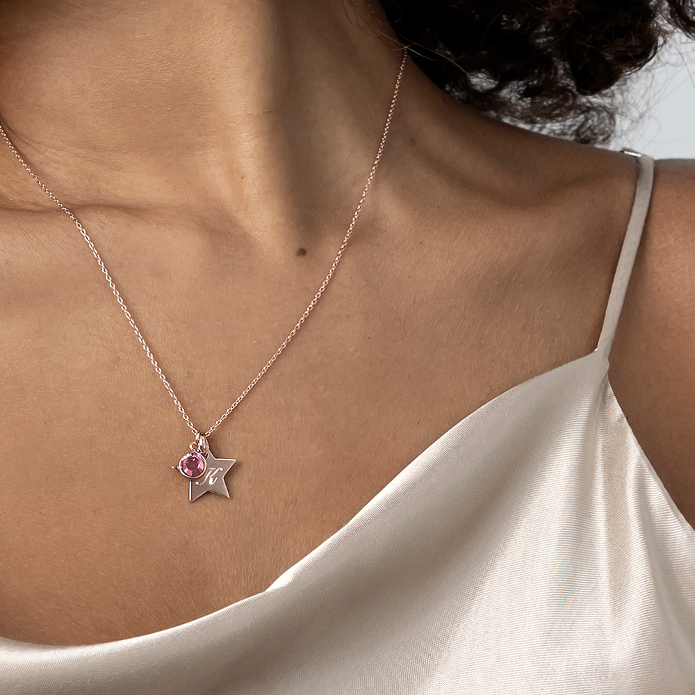 Rose gold star birthstone necklace