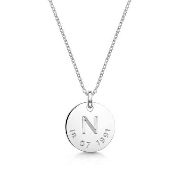 Disc-Initial-Date-hanging-silver-SansSerif