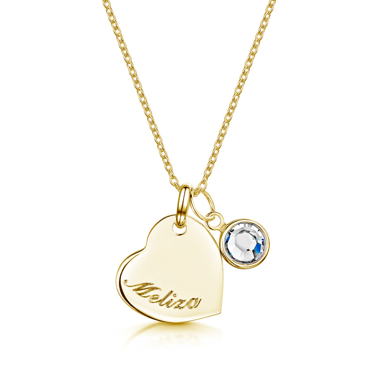 Swarovski® Birthstone Heart Necklace – Gold | Engravers Guild