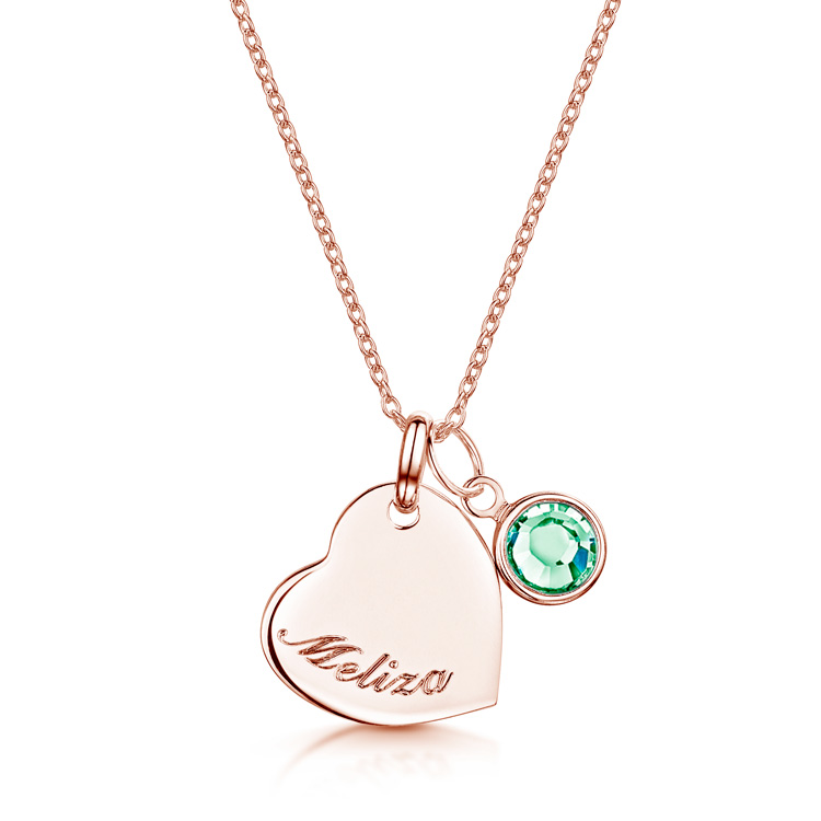 Engraved Couple Heart Necklace with Birthstones in 925 Sterling Silver |  JOYAMO - Personalized Jewelry