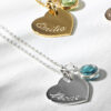 Engraved birthstone heart necklace