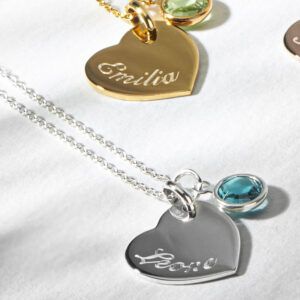 Engraved birthstone heart necklace