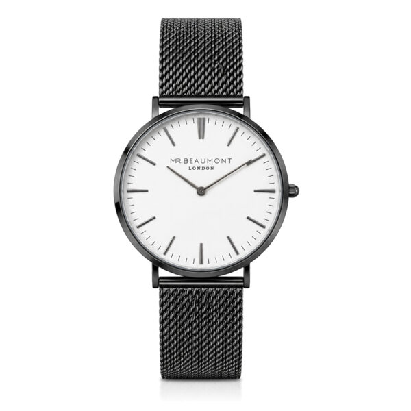 Gunmetal Mesh Strap Engraved Watch