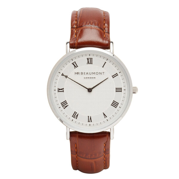 Mr-Beaumont-personalised-retro-watch-brown-silver