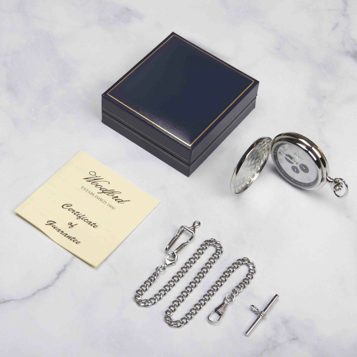 Woodford TriDial Personalised Pocket Watch Engraved Engravers Guild