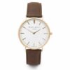 gold case brown leather strap watch