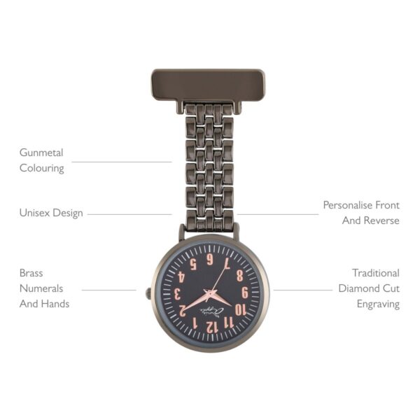 Nurses Engraved Fob Watch - Gunmetal Silver