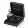 Black personalised pocket watch in box