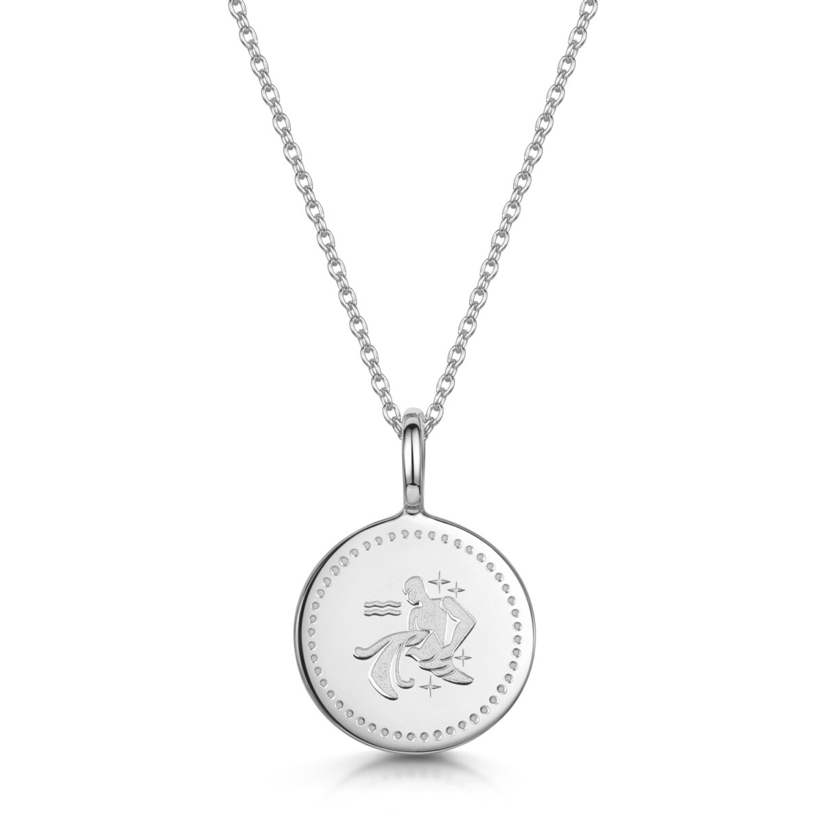 Adjustable necklace, 925 silver, chain and circular plate - zodiac sign  AQUARIUS | Jewelry Eshop