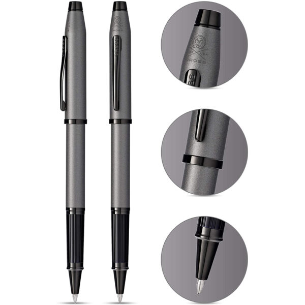 gray engraved rollerball pen display