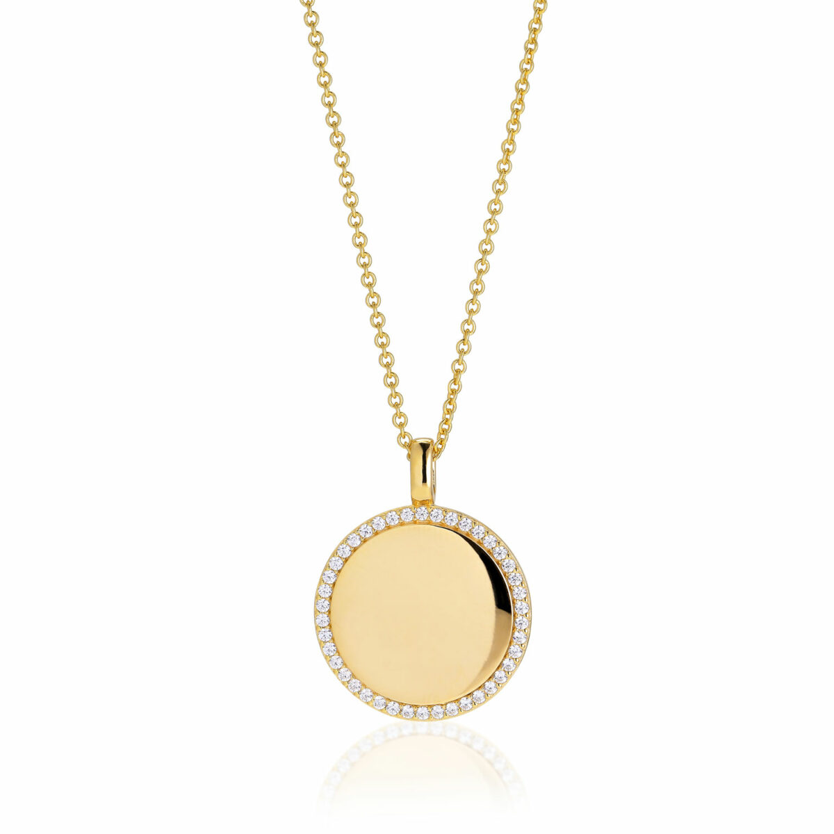 18K Gold Plated Circle Pendant with White Zirconia