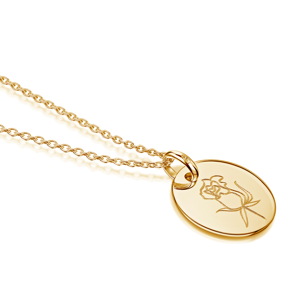 March Birth Flower 18K Gold Plated Engraving Necklaces, Daffodil Birth
