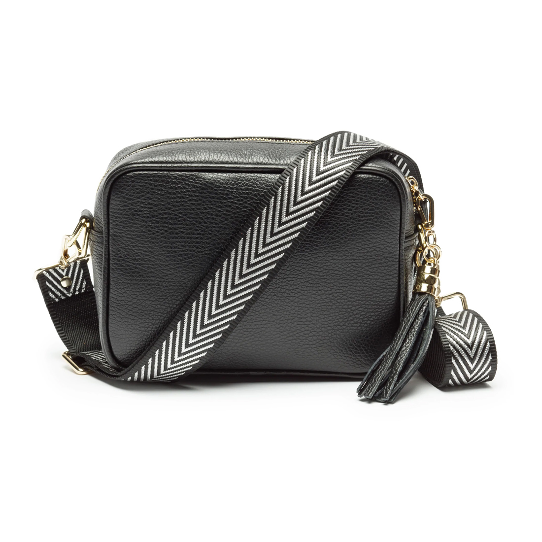 Personalised Leather Crossbody Bag – Black/Silver Chevron