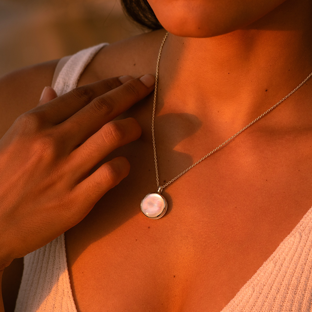 Modern Pearl Silver Round Engraved Locket | Engravers Guild
