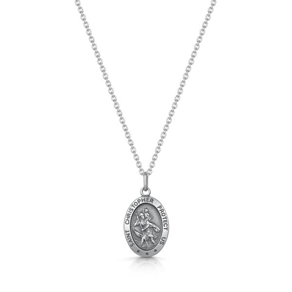 st christopher oval silver necklace