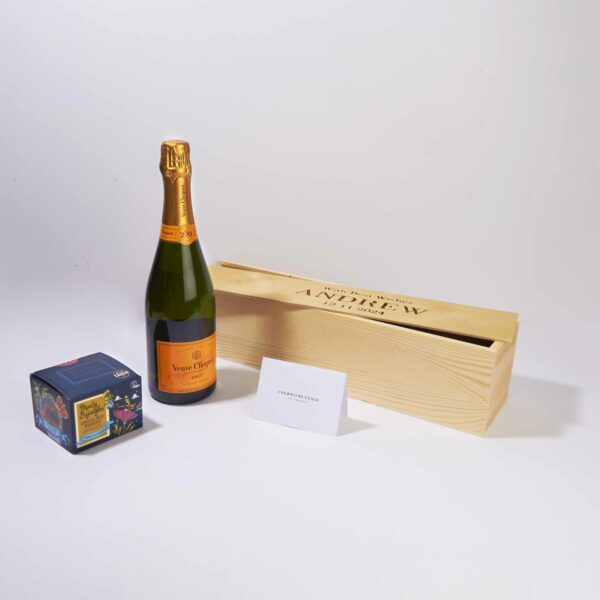 engraved Veuve champagne box