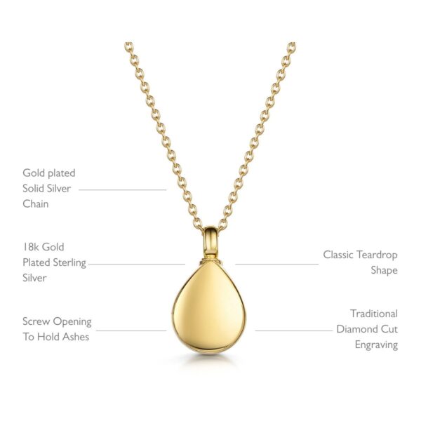 Teardrop Urn Ashes Necklace - Gold