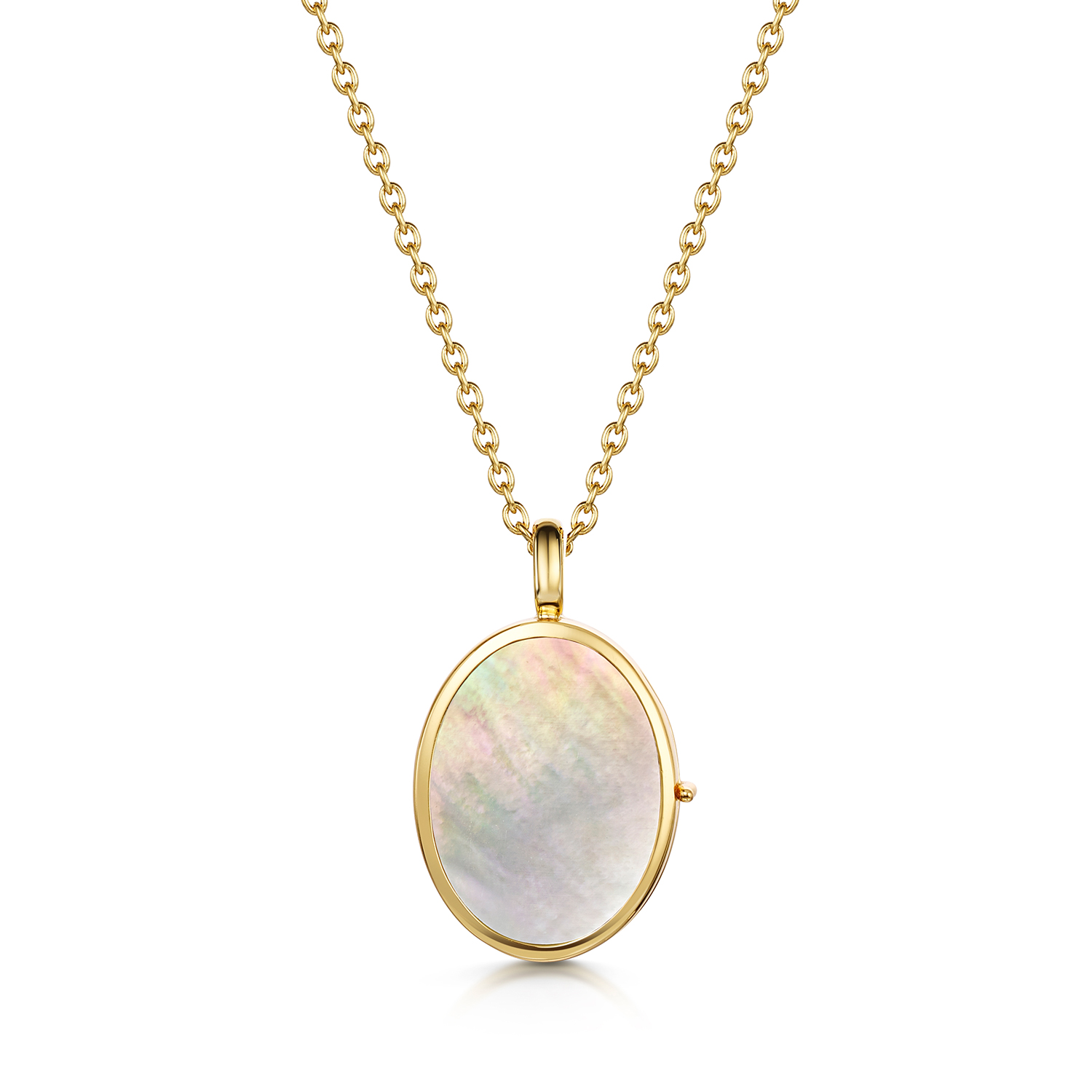 Black Mother of Pearl Gold Oval Locket | Engravers Guild of London