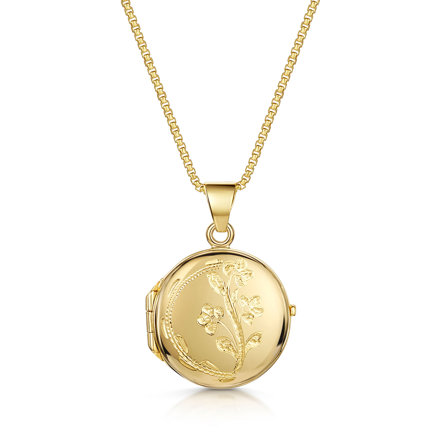 Gold Engraved Floral Round Italian Locket | Engravers Guild