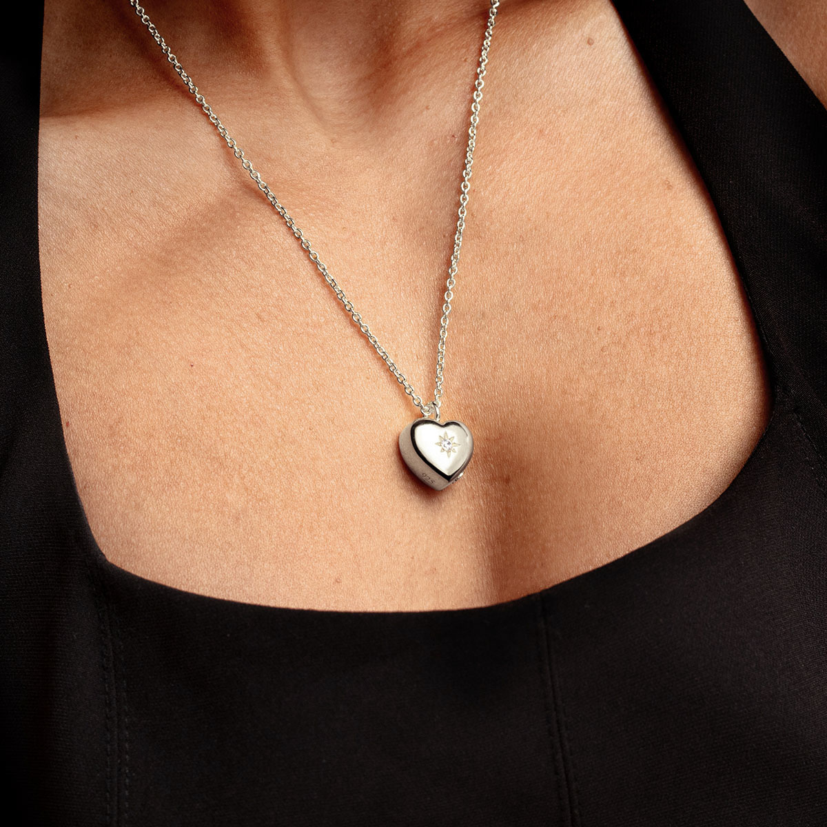 Tiny Crystal Heart Urn Ashes Necklace