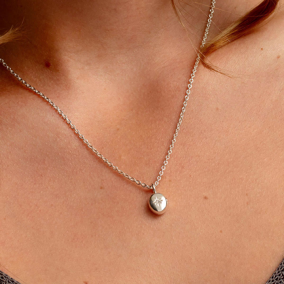 TINY Crystal Set Oval Urn Ashes Necklace