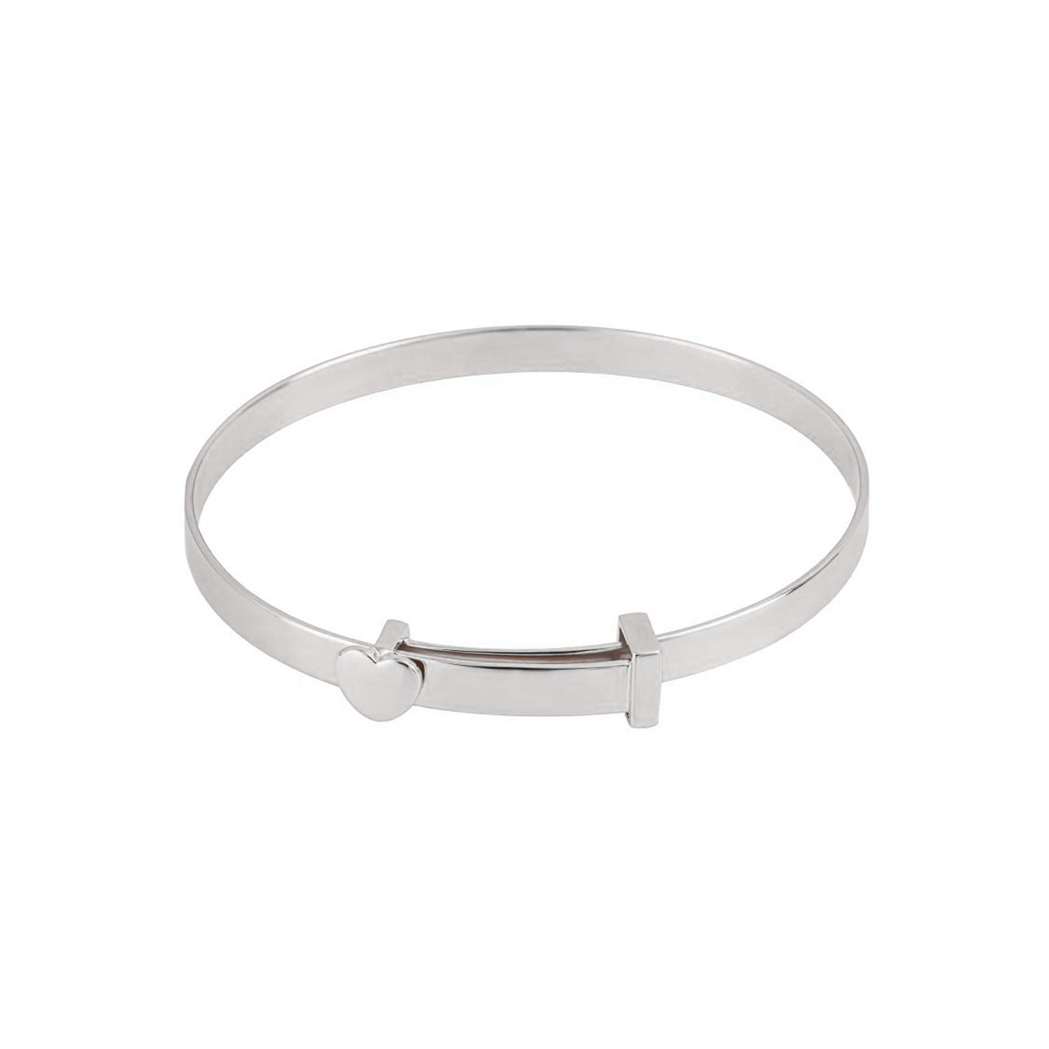 Dolce Valentina Sterling Silver Personalised Expanding Bangle For Baby Christening - Heart & Flower Pattern