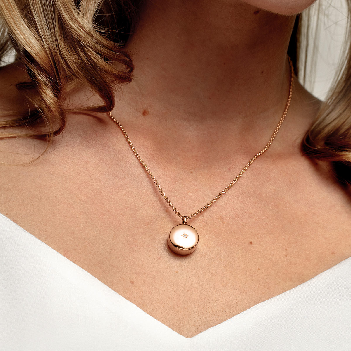 Diamond Set Small Round Ashes Urn Necklace - Rose Gold DCPD-002314-D-RGP