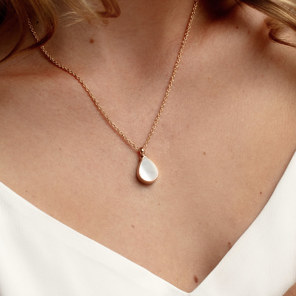Mother of Pearl Teardrop Urn Ashes Necklace - Rose Gold DCPD-002080-RGP-MOP