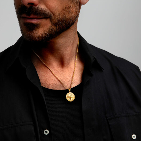 Compass Men's Necklace - 18K Gold Plated Steel