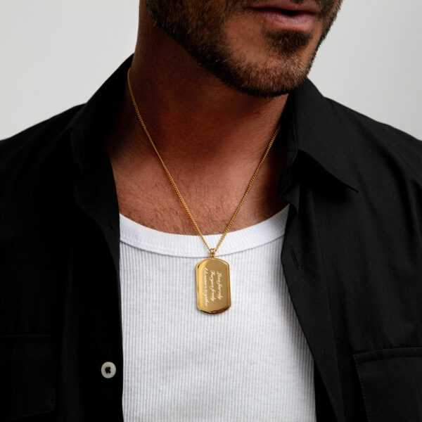 Large Personalised Dog Tag With Plate - 18K Gold Plated Steel
