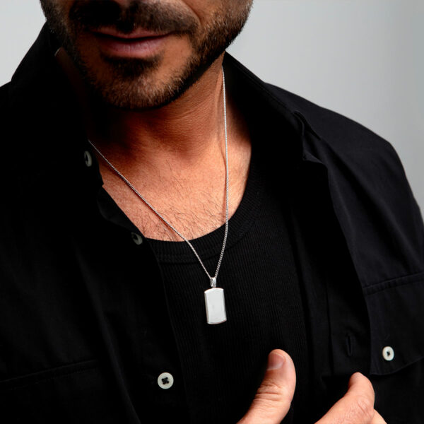 Wide Ingot Men's Necklace - 925 Solid Silver