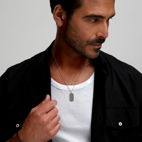 Octagonal Dog Tag Men's Necklace - 925 Solid Silver