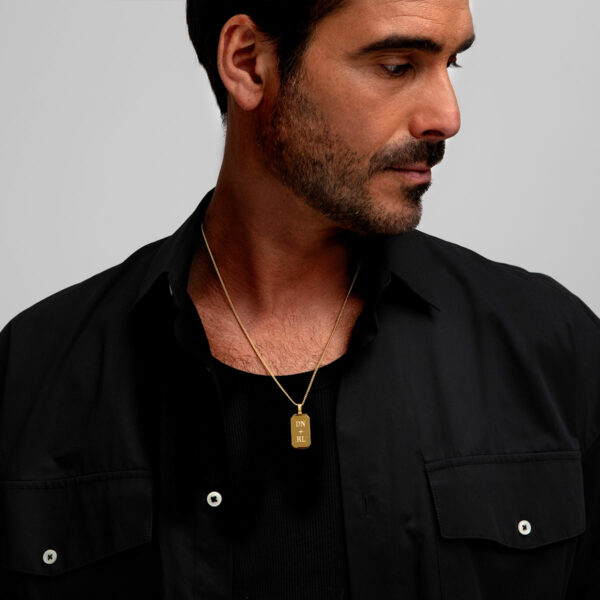 Octagonal Dog Tag Men's Necklace - 18K Gold Plated Solid Silver