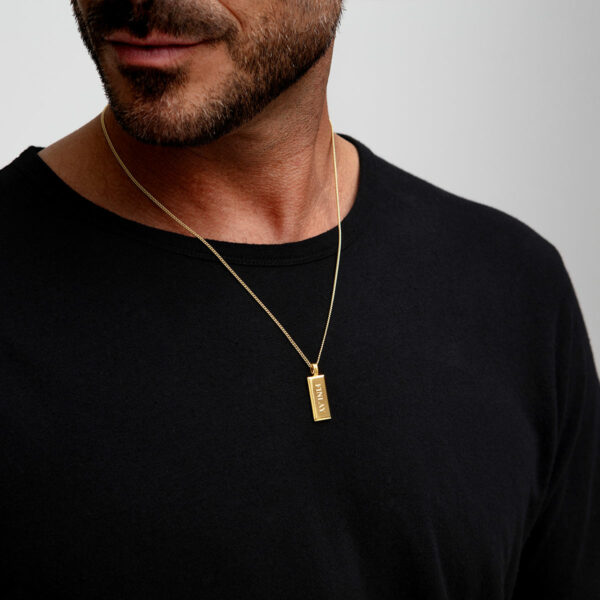 Tall Ingot Tag Men's Necklace - 18K Gold Plated Solid Silver