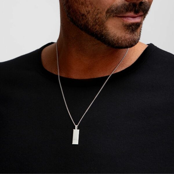 Tall Ingot Tag Men's Necklace - Solid Silver
