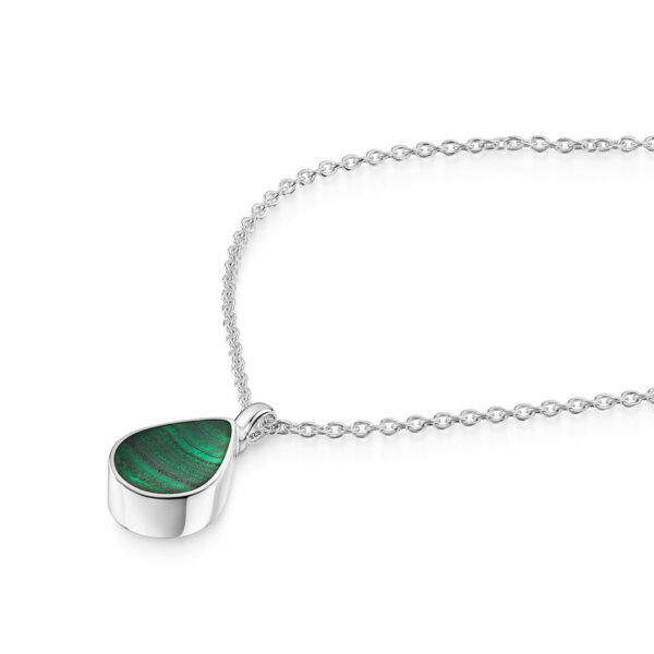 Teardrop-Malachite-Ashes-Urn-Necklace-Flat-Silver-DCPD-002080/SS/MALACHITE